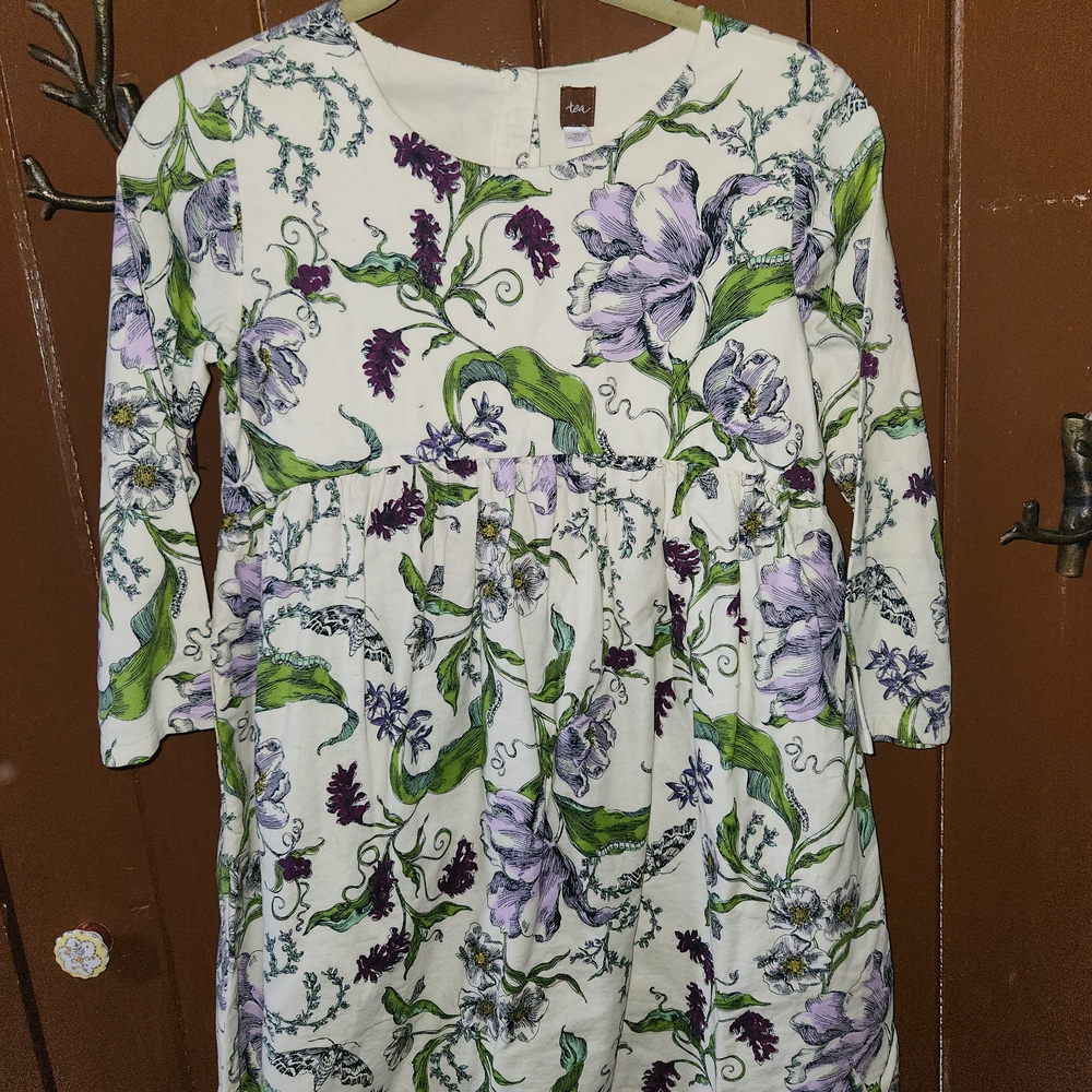 Floral Kids Dress in White and Purple